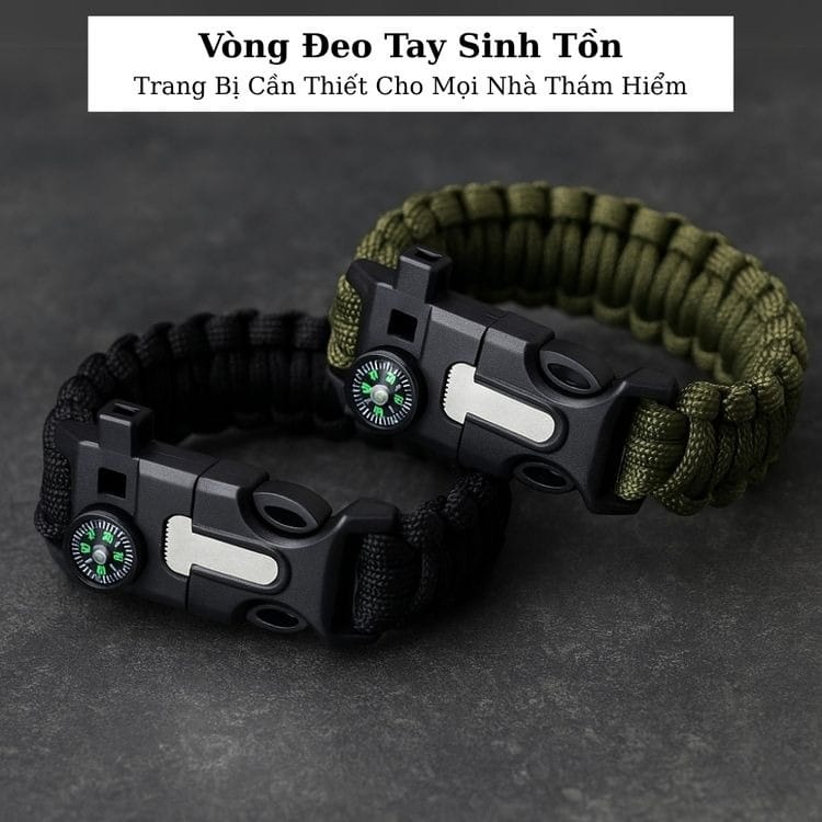 Vòng đeo tay tích hợp phụ kiện cứu sinh khẩn cấp trên mối thắt bằng dây dù thắt vòng tay