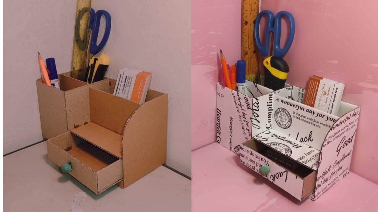 15+ Ý Tưởng Làm Đồ Handmade Bằng Bìa Carton Đơn Giản, Đẹp Và Tiết Kiệm 10 làm hộp bút handmade bằng bìa carton